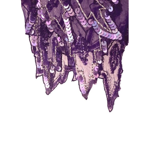 Carina Vintage Sequin Embellished Asymmetrical Silk Dress Size L Formal Event - Picture 4 of 9